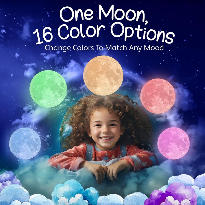 Mind-Glowing Moon Lamp - 3D Moon Night Light for Kids Bedroom - Globe Nightlight with Multi Color LED, Touch/Remote Control - Birthday Gift for Any Year Old Girls & Boys - Space Decor (7.1 inch) - Image 3